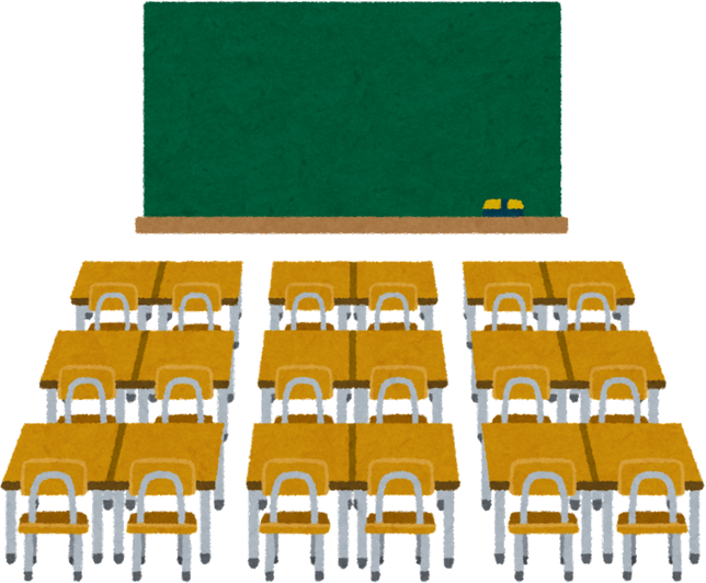 Illustration of an Empty Classroom with Desks and Blackboard